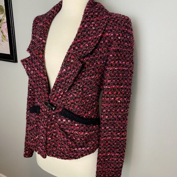 Nanette Lepore Pink and Black Tweed Blazer with Toggle Closure, Size 2 - Picture 3 of 9